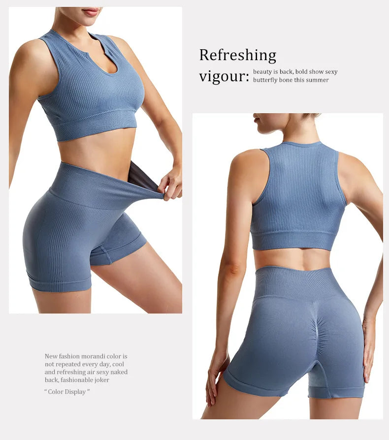 Women’s 2-Piece Seamless Yoga Set - High-Waist Leggings & Sports Bra Workout Suit