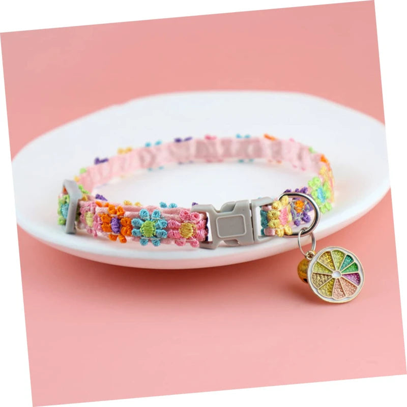 Pet Collar with Bell Adjustable Cartoon Print for Dogs Cats