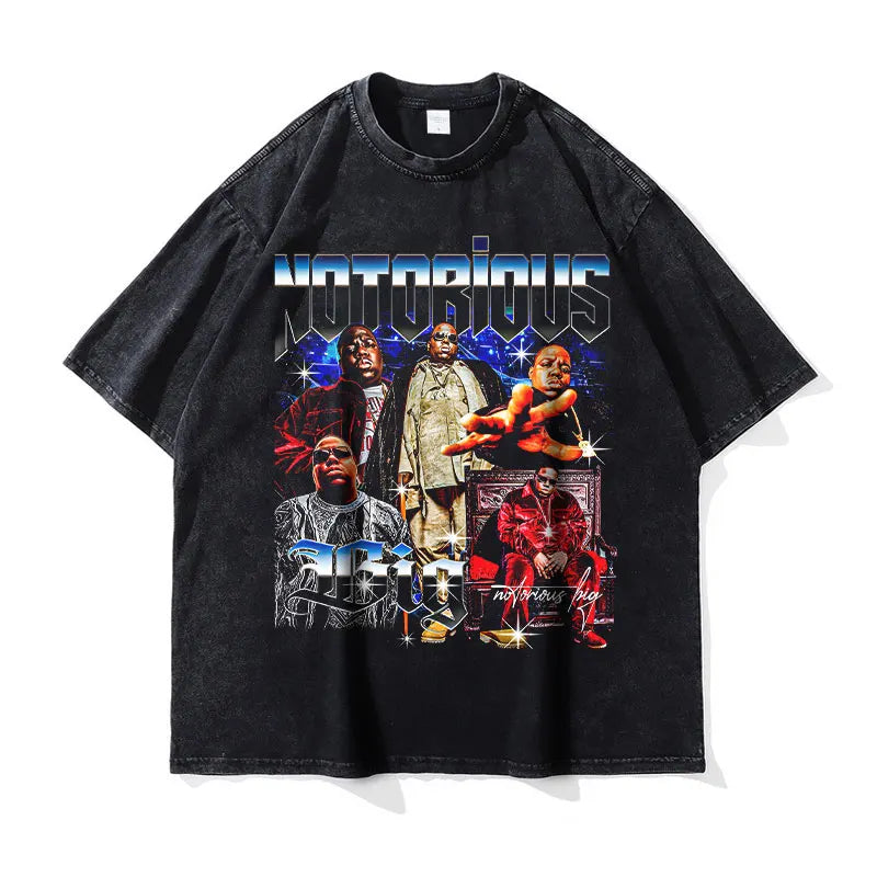 Biggie T Shirts Vintage Washed Hip Hop Rapper Singer Harajuku T-shirt Oversized DTG Y2K Short Sleeve Tops Tees Men 100% Cotton