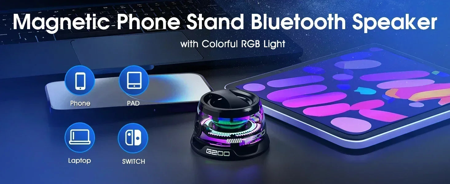 G200 Portable Bluetooth Speaker with Bluetooth 5.3, RGB Ambient Light, Long Battery Life & Magnetic Phone Stand