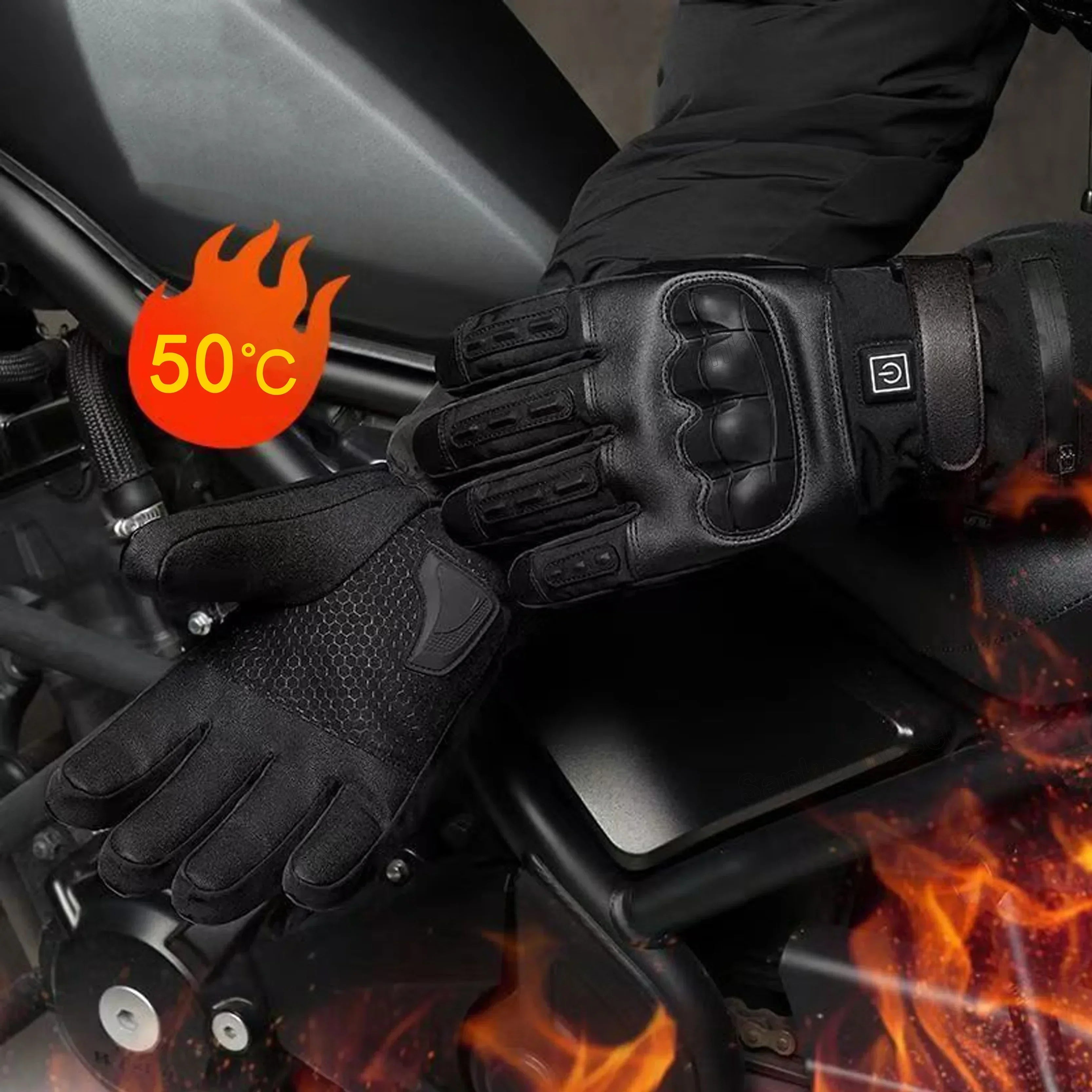 Rechargeable Heated Motorcycle Gloves Men Warm Tactical Cycling Gloves