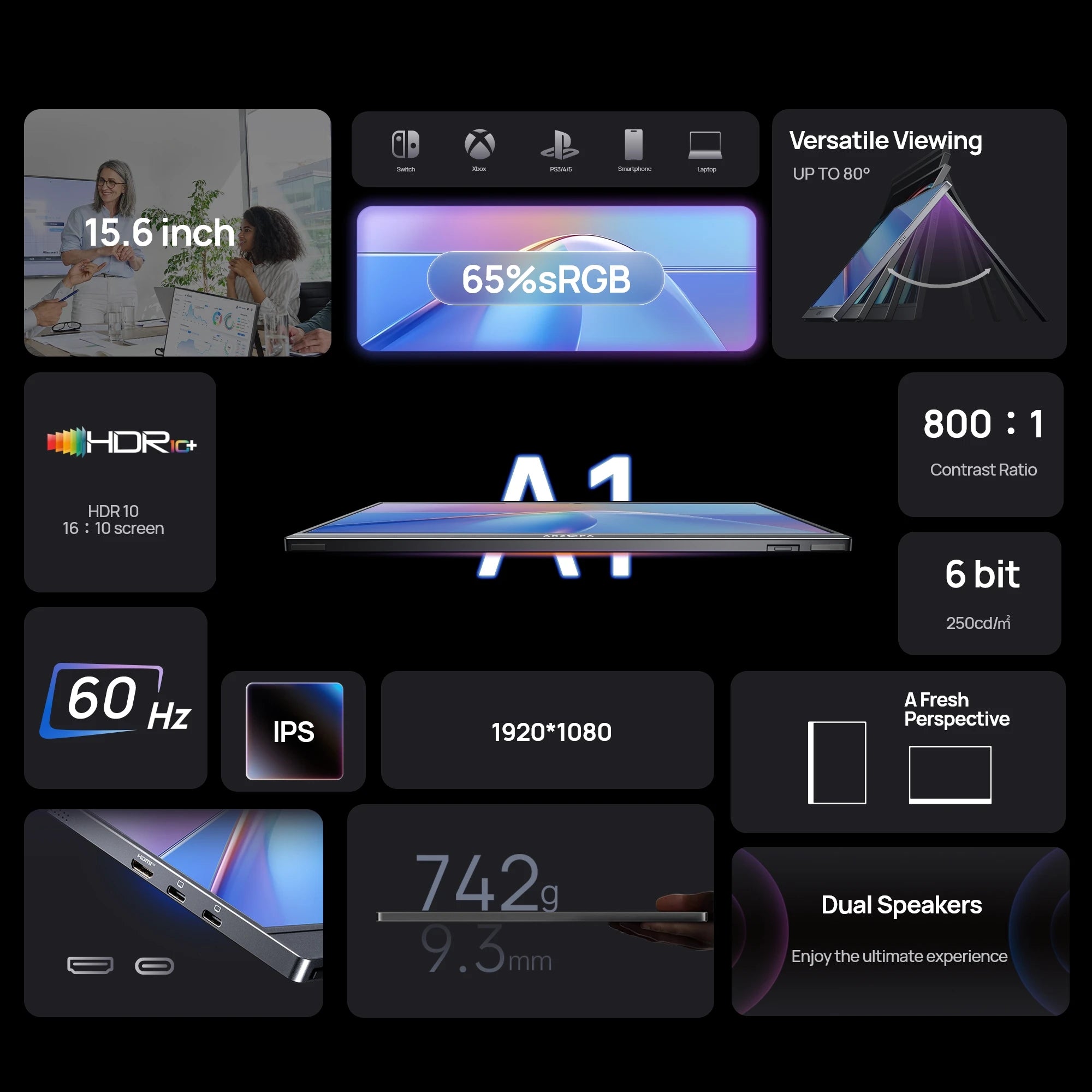 ARZOPA 15.6 inch Portable Monitor FHD 1080P IPS USB-C Mini-HDMI External Second Screen for Mac Laptop PC Switch Xbox PS4/5 Xbox - trendingshoping.com