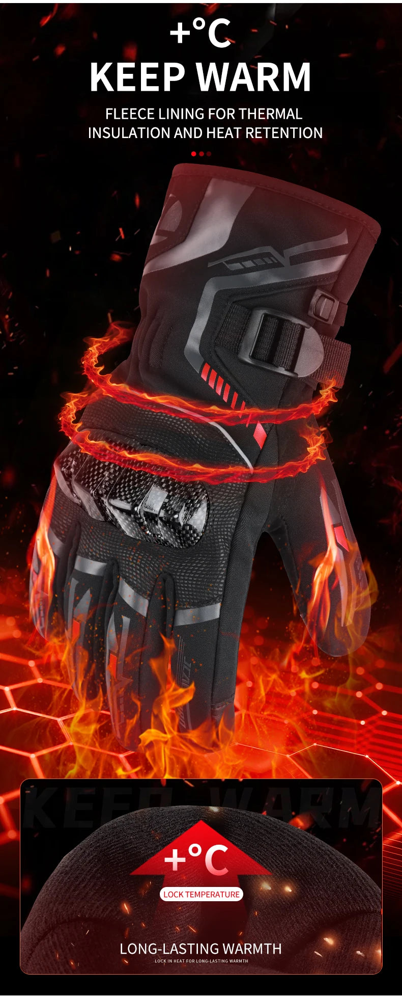 Warm Winter Riding Gloves Waterproof Thickened Insulation & Hard Knuckle Protection | Motorcycle & Bike Gloves (Great Present)