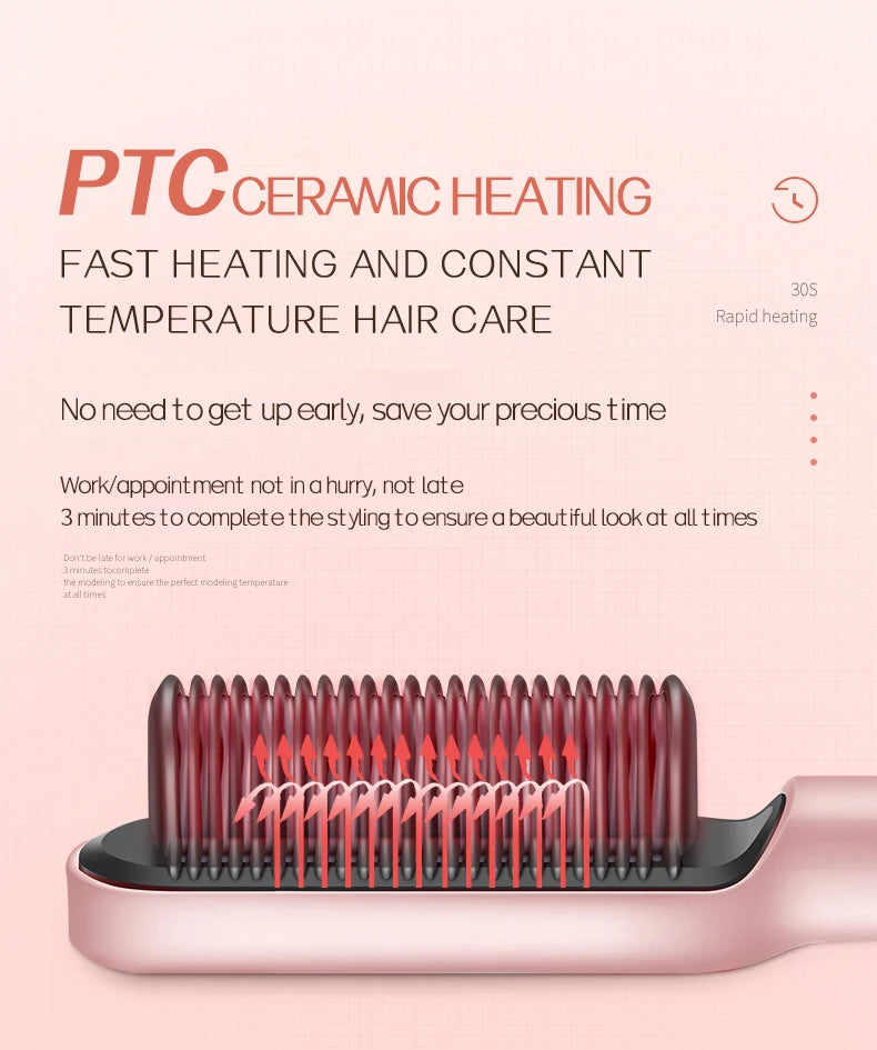 KSKIN 2-in-1 Hair Straightener Brush - Ionic Ceramic Hair Flat Iron Comb,Pink