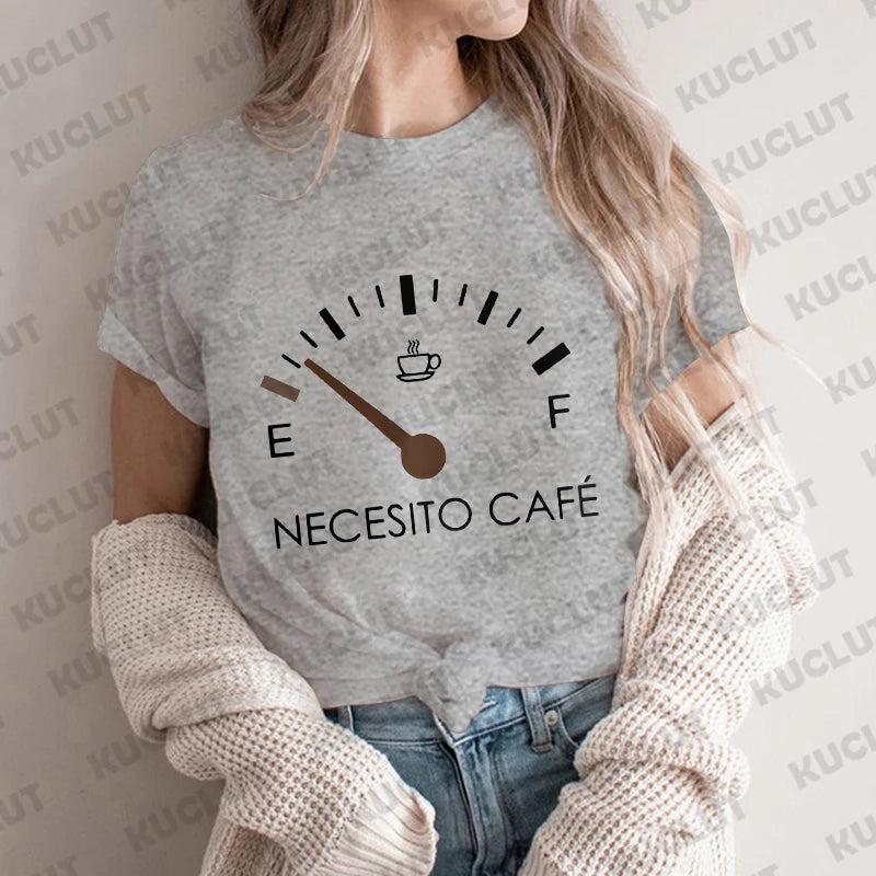 Spanish I Need Coffee Women T Shirt Short Sleeve O Neck Funny Casual Breathable Fashion Top