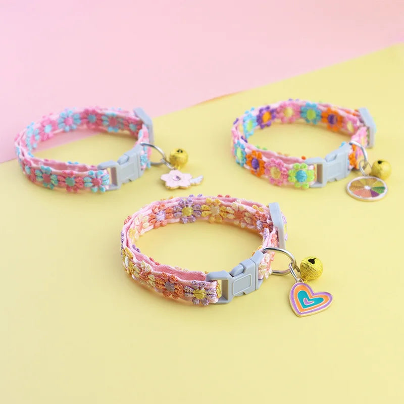 Pet Collar with Bell Adjustable Cartoon Print for Dogs Cats