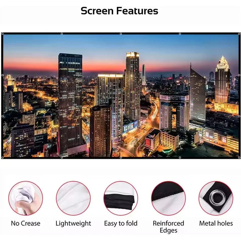 16:9 HD Display Projector Curtain Various Sizes Projection Screen 4K High Quality for Home Office Household Bedroom Accessories