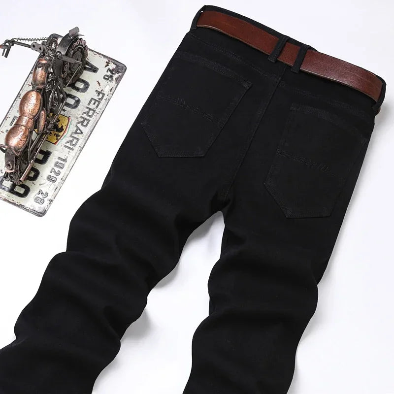 White Jeans Mens Fashion Straight Elastic Cotton Denim Pants Spring Autumn Business Casual Trousers