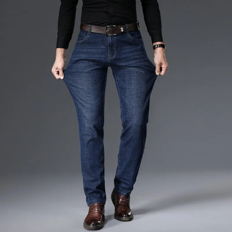 Mens Jeans Casual Straight Stretch Fashion Classic Blue Black Work Denim Trousers