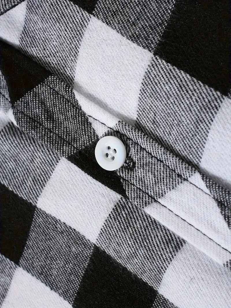 Men's Plaid Flannel Shirt – Long Sleeve Smart Casual Top with Two Chest Pockets, Spring & Autumn Style