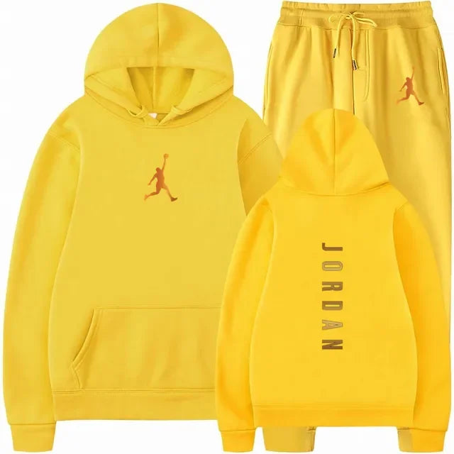 Men's Essential Winter Tracksuit - Heavyweight Solid Color Hoodie & Stretch Jogger Set - 2-Piece Urban Sportswear