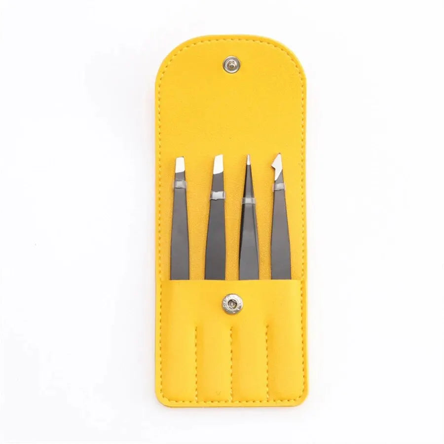 Christmas Gift Beauty Tweezers 4-piece Set Of Colorful Stainless Steel Professional Eyebrow Clip False Eyelash Makeup Tools - trendingshoping.com