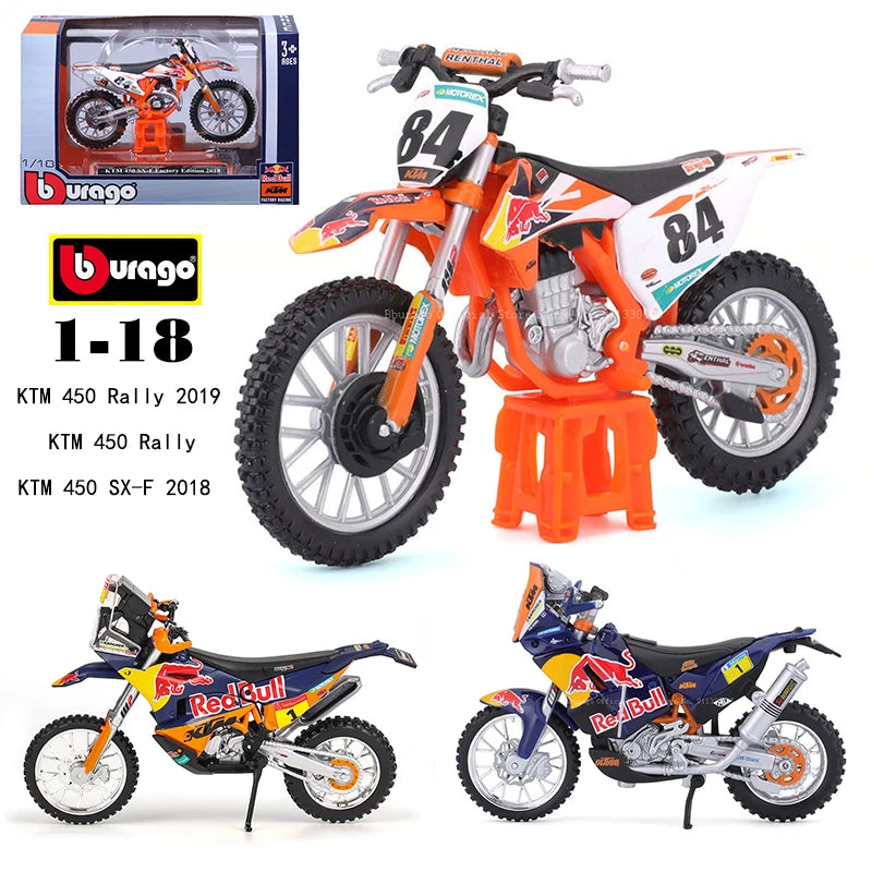 Bburago 1 18 Scale Red Bull KTM 450 Rally 2018 Alloy Die Cast Motorcycle Model Licensed Collectible