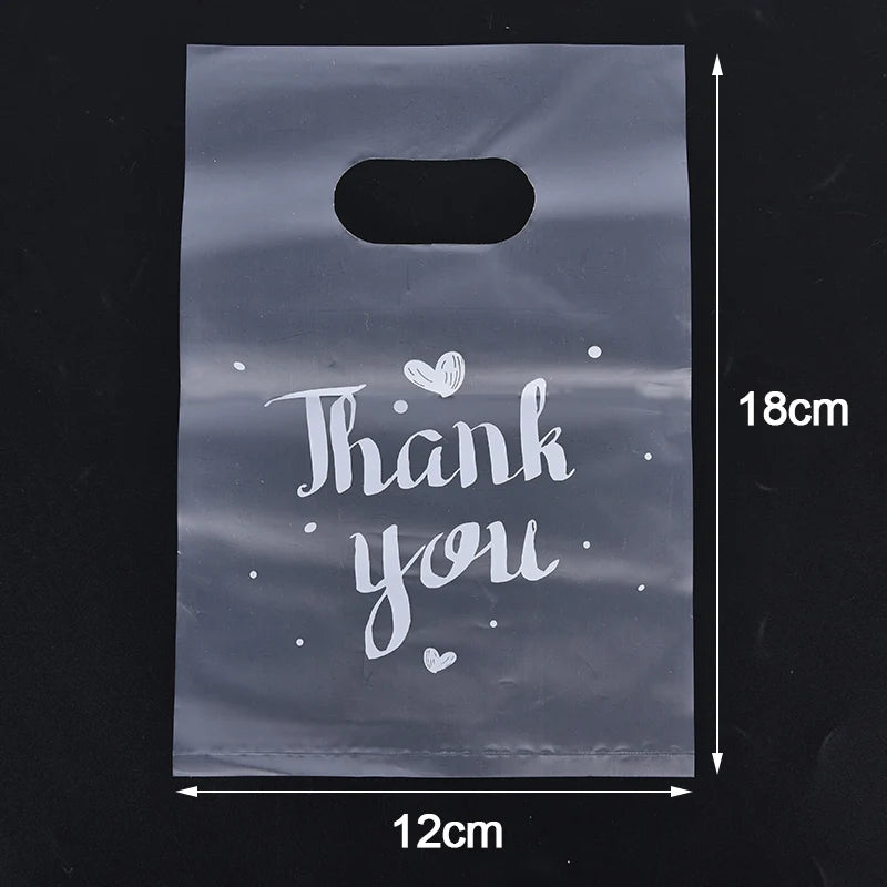 100Pcs Mini Thank you Plastic Gift Bags Wedding Candy Bags Shopping Carrier Bags