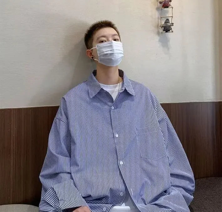 Casual Oxford Cloth Long Sleeve Shirt Men's Spring Summer New Style Hong Kong Style Japanese Stripe Thin Casual Workwear Jacket