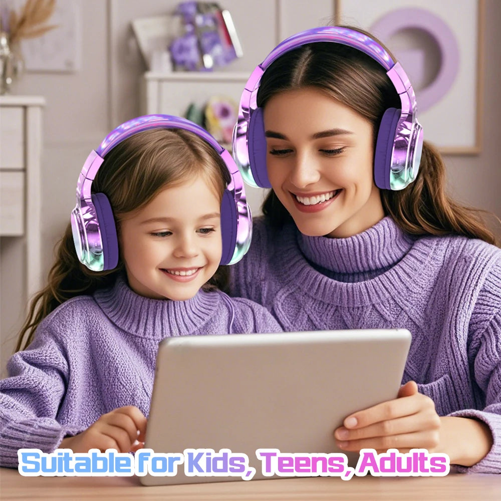 Glossy Bluetooth Headphones For Kids Girls Wireless Stereo Headset With Mic