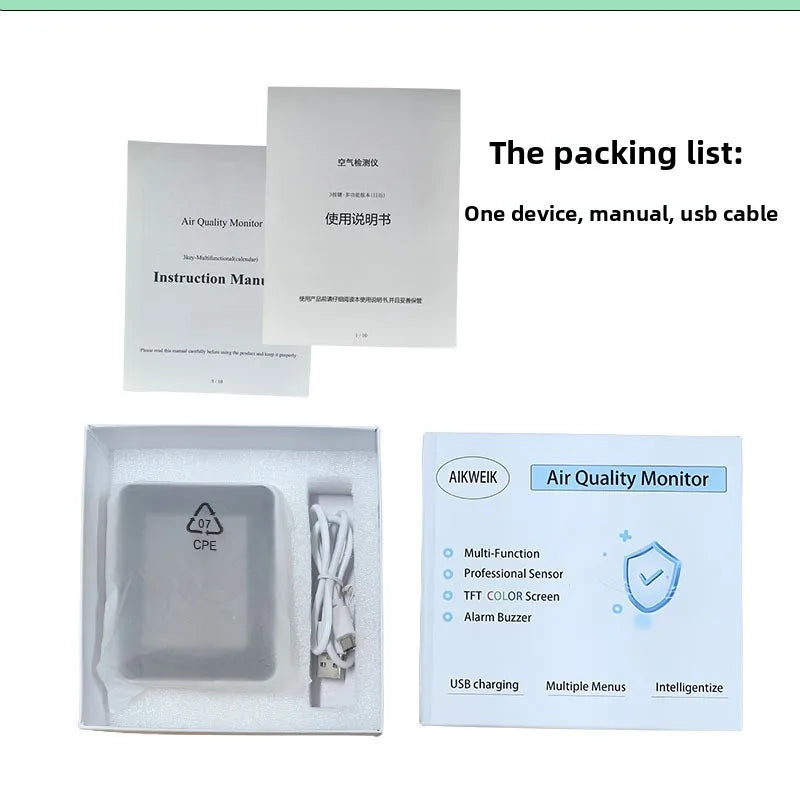 Smart Air Quality Monitor With Semiconductor Sensor For Home Office Real Time Detection PM2 5 CO2 Temperature Humidity