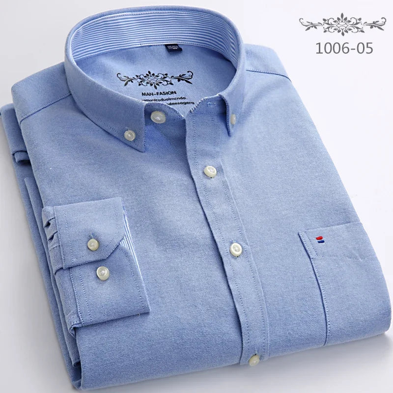 Men's Slim Fit Long Sleeve Shirt – Formal Plain Cotton Shirt with Single Pocket, Soft Plaid Office & Designer Tops"