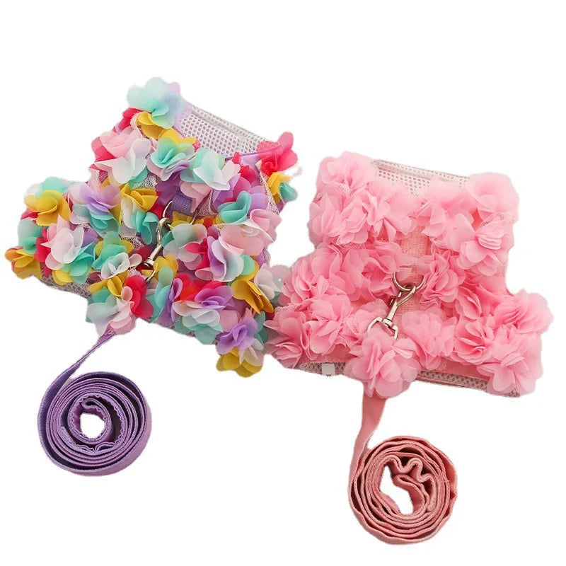Dog Harness Leash Set Flower Decor for Small Dogs Cats