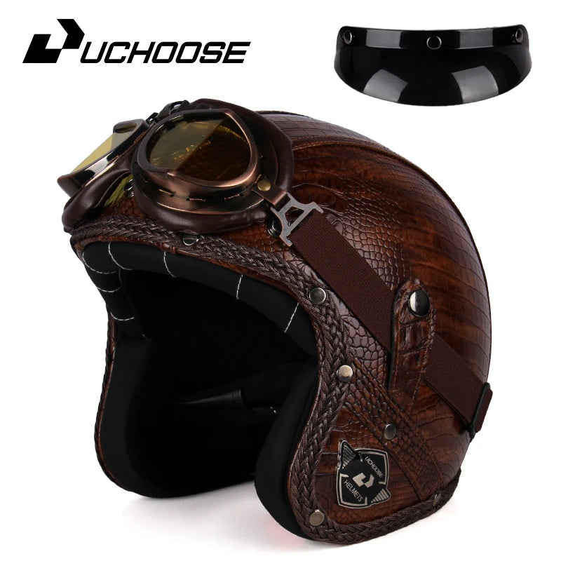 UCHOOSE 3 Quarter Open Face Motorcycle Helmet Classic Vintage