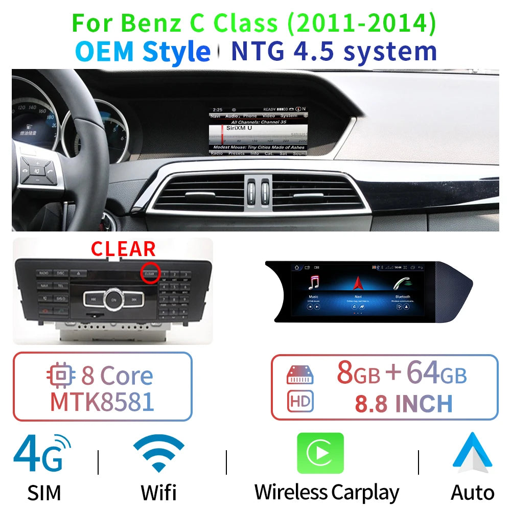 8.8" Display Touch Screen Android Radio Car Head Unit For Mercedes C Class W204 2011-2014 BT WIFI GPS Navi Wireless Carplay Auto - trendingshoping.com
