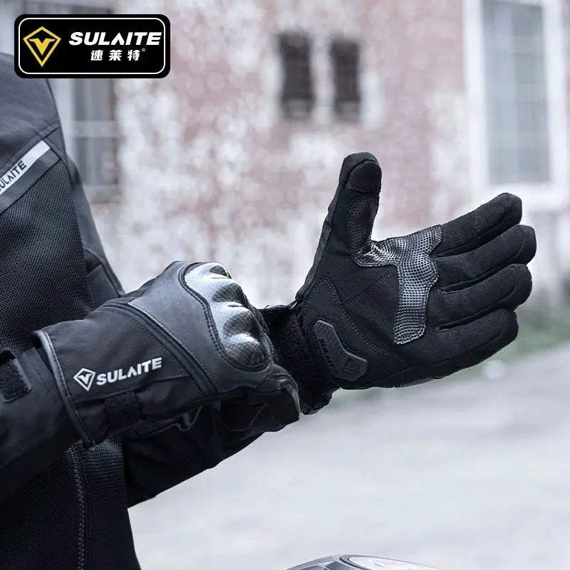 Waterproof Winter Motorcycle Gloves Genuine Goatskin Leather Warm Touch Screen