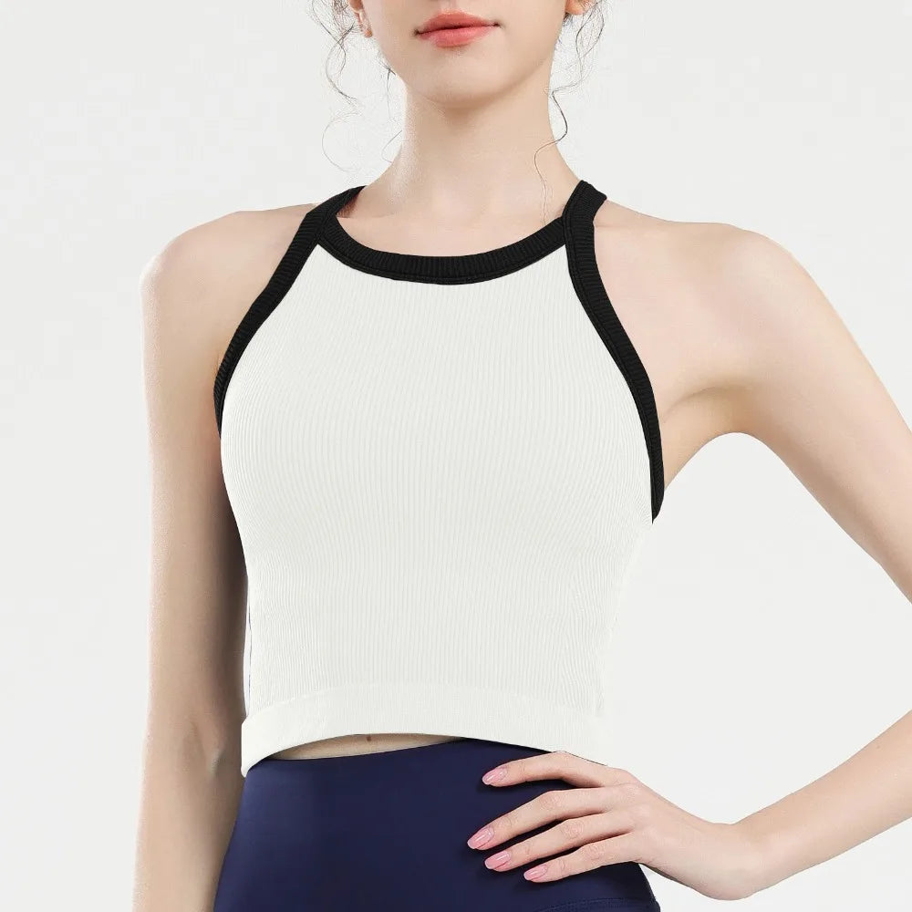 High Neck Sports Tank Top Comfortable Breathable Fitness Top with Chest Cushion Soft Fixed Cup Gym Wear for Women