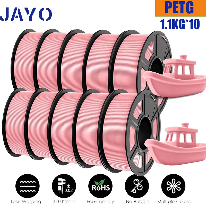 JAYO petg Filament 3d PETG 1.75mm 10Rolls Neatly Wound Toughness no bubbles 3D Printer Filament for FDM Muticolor 1.1KG /roll - trendingshoping.com