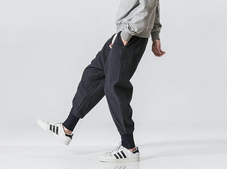 Men’s Cotton Linen Harem Pants - Baggy Drop-Crotch Streetwear Joggers
