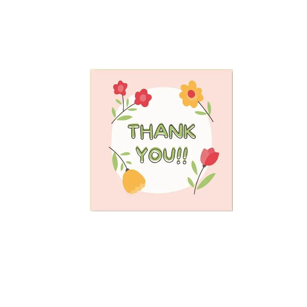 50Pcs 6cm*6cm Thank You Cards Cartoon Flower Greeting Postcards Multicolor Universal Gratitude Labels Event Ornament Home Decor