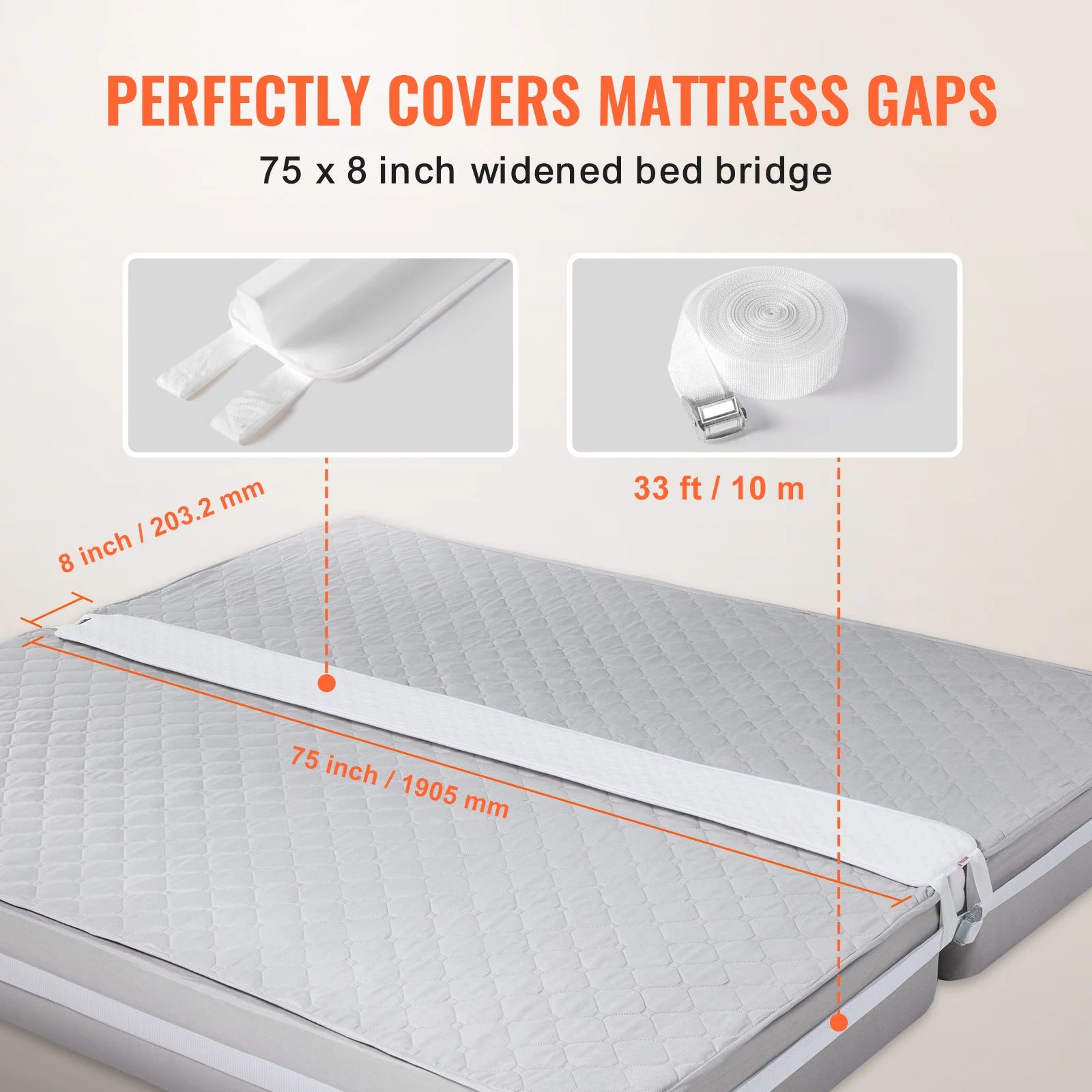 SucceBuy Bed Bridge Mattress Connector for Adjustable Bed Mattress Gap Filler with Heavy Duty Metal Buckle Strap 25D Memory Foam - trendingshoping.com