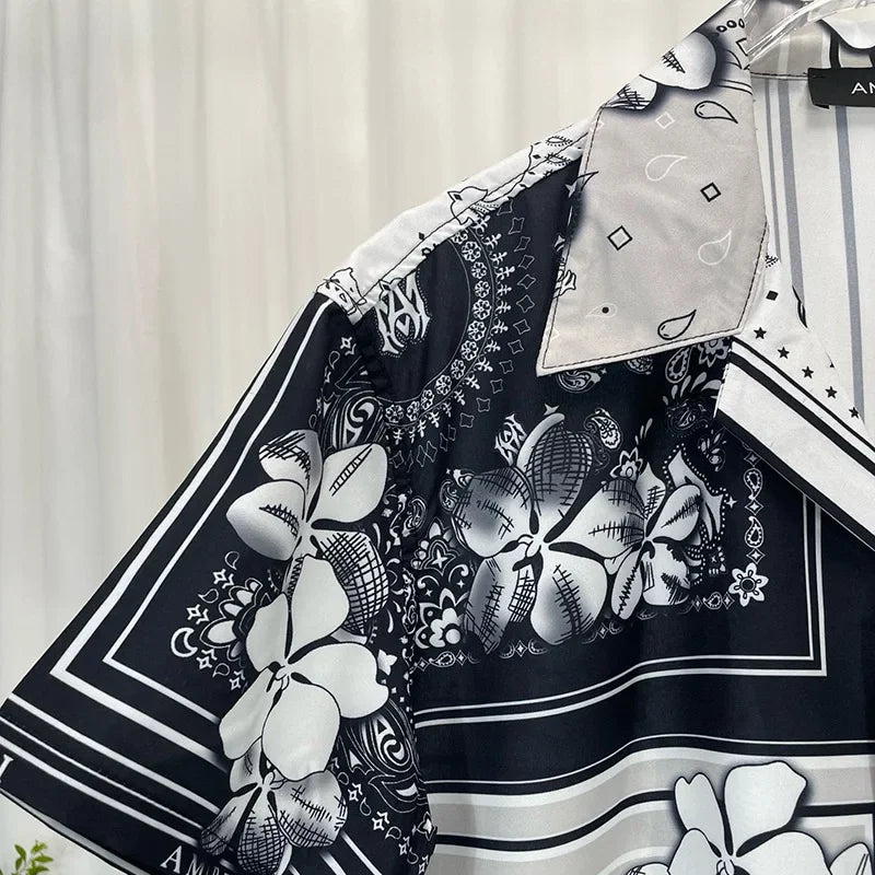 Men's Luxury Paisley Floral Shirt - Short Sleeve Digital Print Casual Top