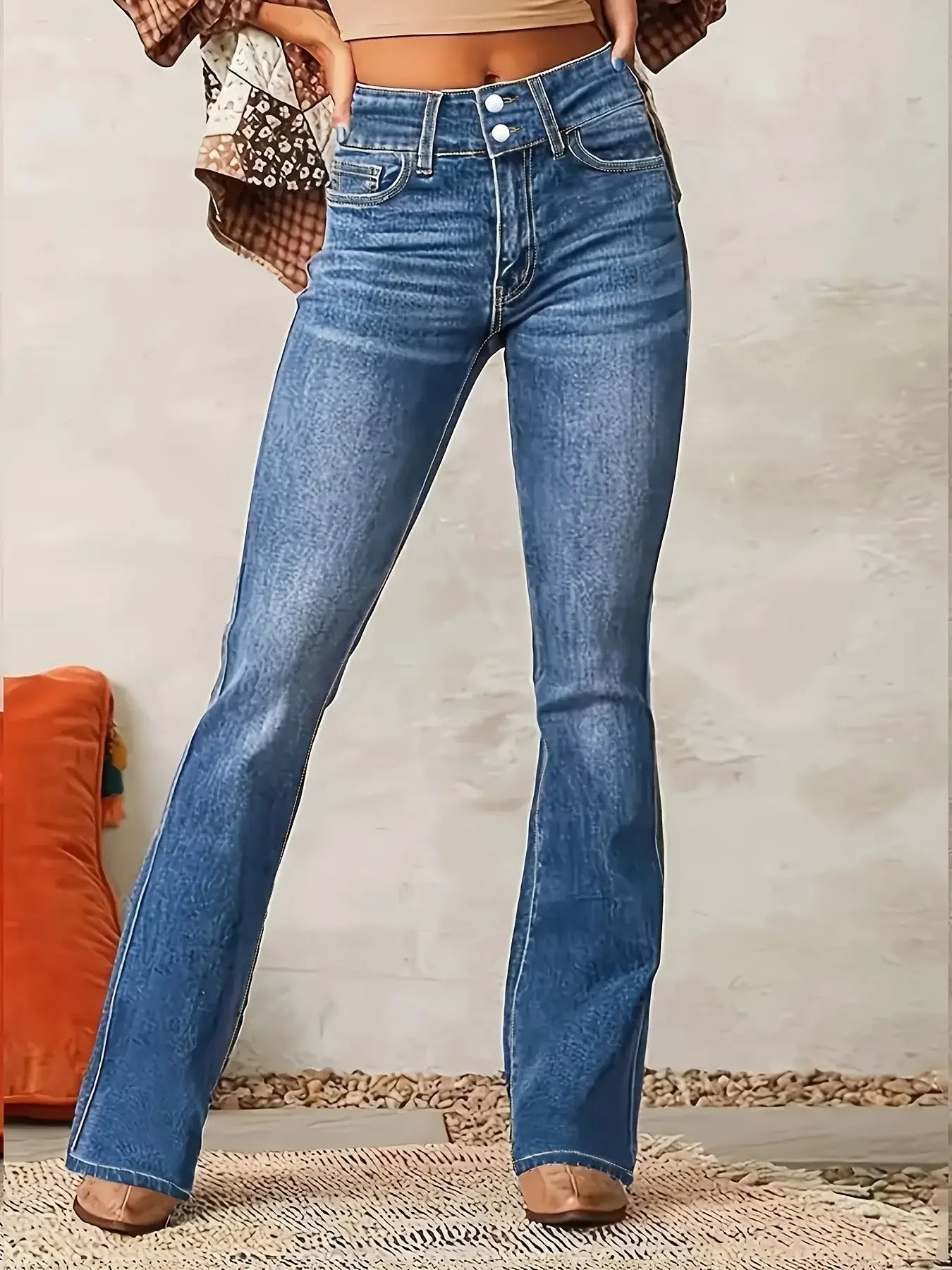 Jeans for Woman Y2k Jeans Blue Stretch Flared Minimalist Vintage Retro High Waist Comfort Daily Wear Fashion Trendy - trendingshoping.com