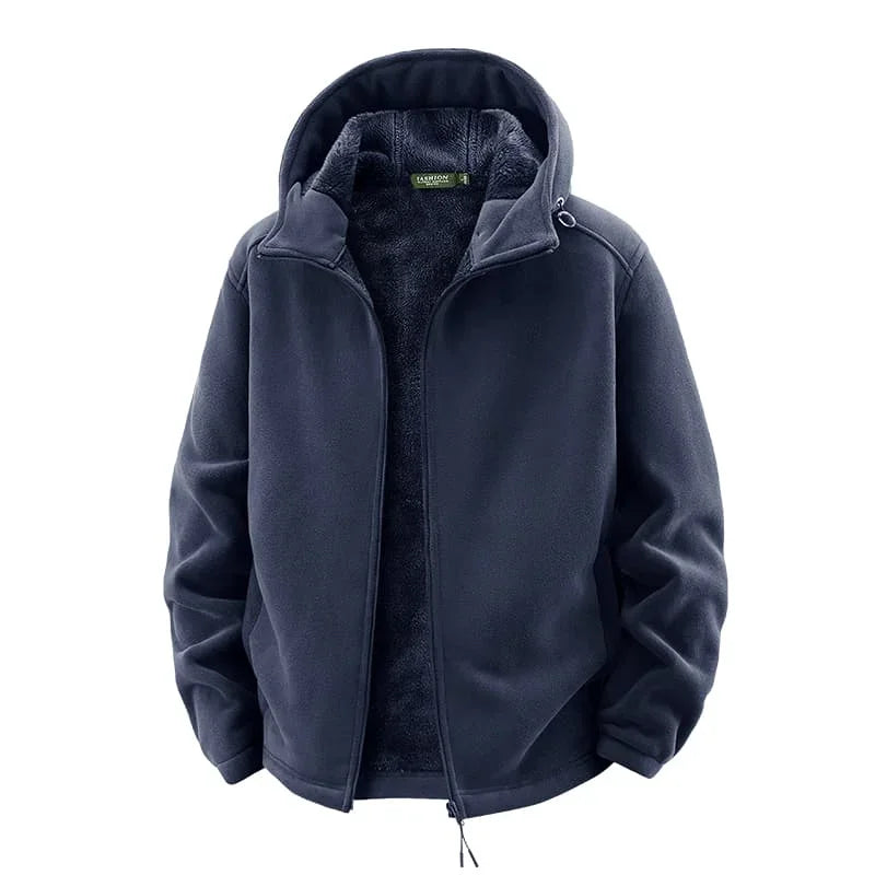 Men’s Fleece Hoodie Jacket 2025 New Thermal Warm Outdoor Sports Running Windproof Plus Size Coat for Men