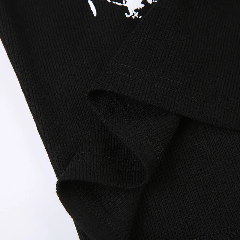 Guitar Print Sleeveless Tank Top Y2K Casual Ribbed Women Grunge Crop Top Harajuku Fashion Vest Tee 90s Street Outfits