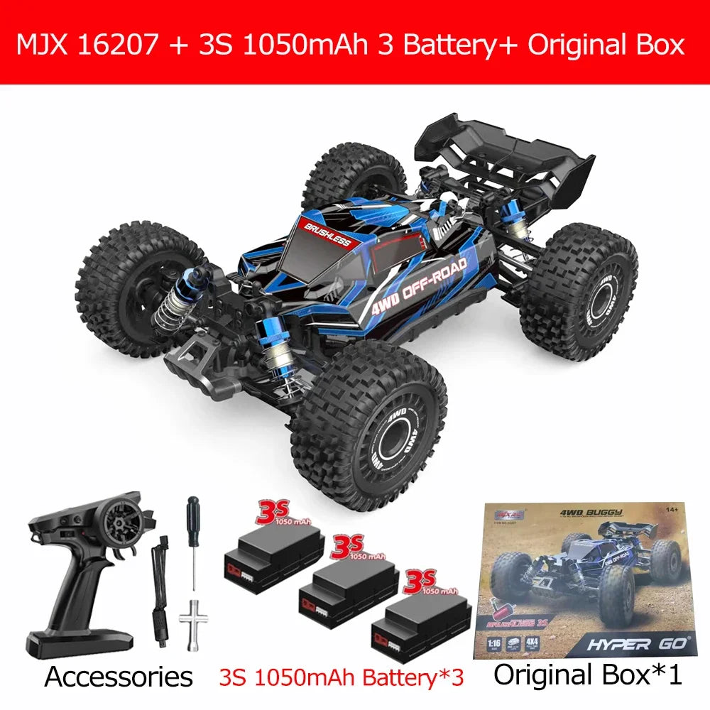 MJX Hyper Go 16207 Brushless Rc Car 70KM/H High Speed Remote Control Truck 1/16 2.4G 4WD Racing Car Off-Road  Drift Cars - trendingshoping.com