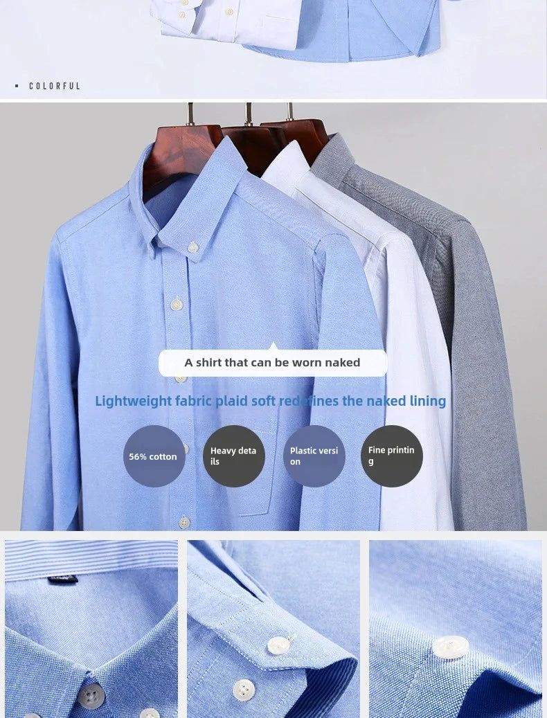 Men's Long Sleeve Oxford Shirt – Slim Fit, Soft & Comfortable, Casual Work Shirt for Spring, Summer, Autumn & Winter, No Iron