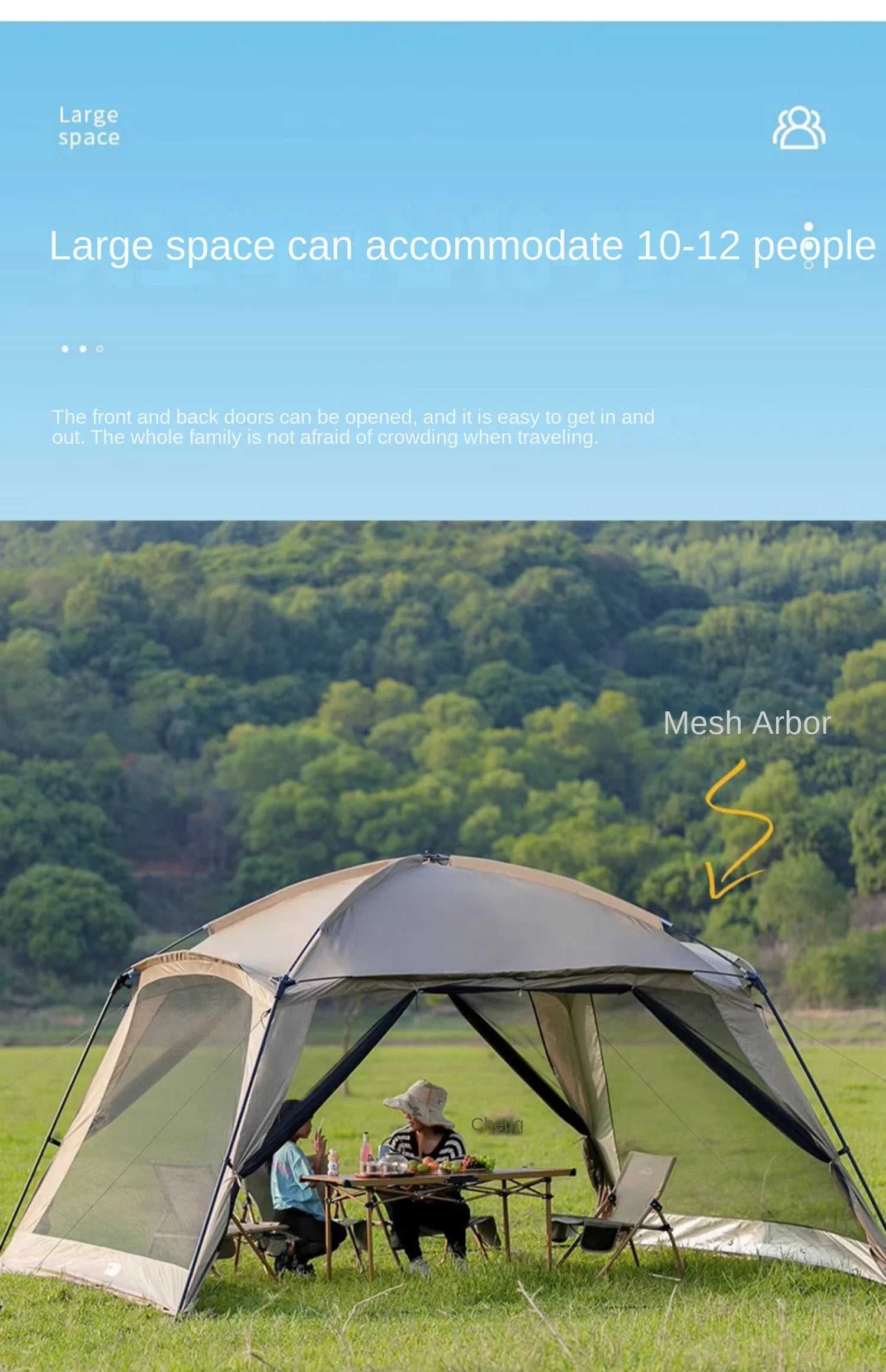 Outdoor Camping Mosquito Net Tent For 6 To 15 Person Rainproof Silver Coated Sunscreen Beach Picnic Sunshade Canopy