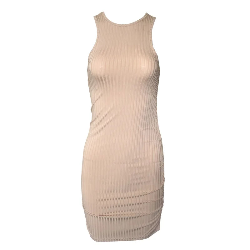 Women Bodycon Mini Dress Sleeveless Slim Fit Solid Color