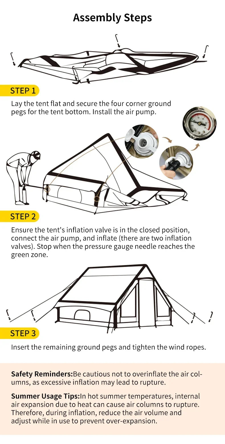 Large Inflatable Camping Tent Outdoor Overnight Shelter Complete Equipment Set With Sun Protection Rain Protection