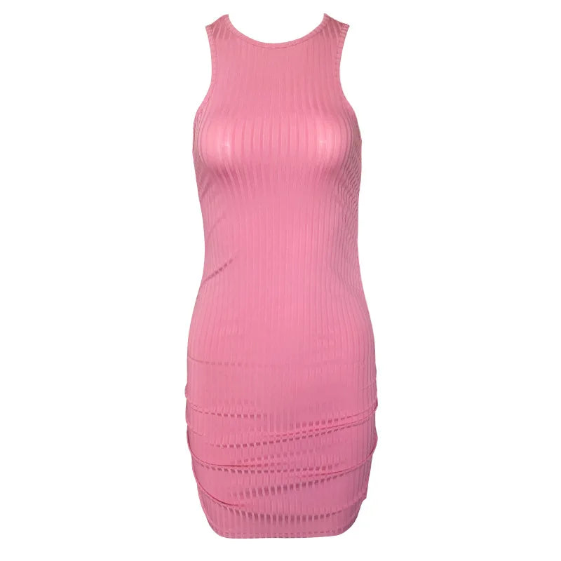 Women Bodycon Mini Dress Sleeveless Slim Fit Solid Color