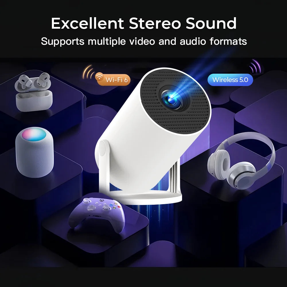 LynCast Projector 4K HD X1BQ Native 720P Android 11 Dual Wifi6 BT5.0 260ANSI 180° Rotatable Home Cinema Office Upgrated HY300