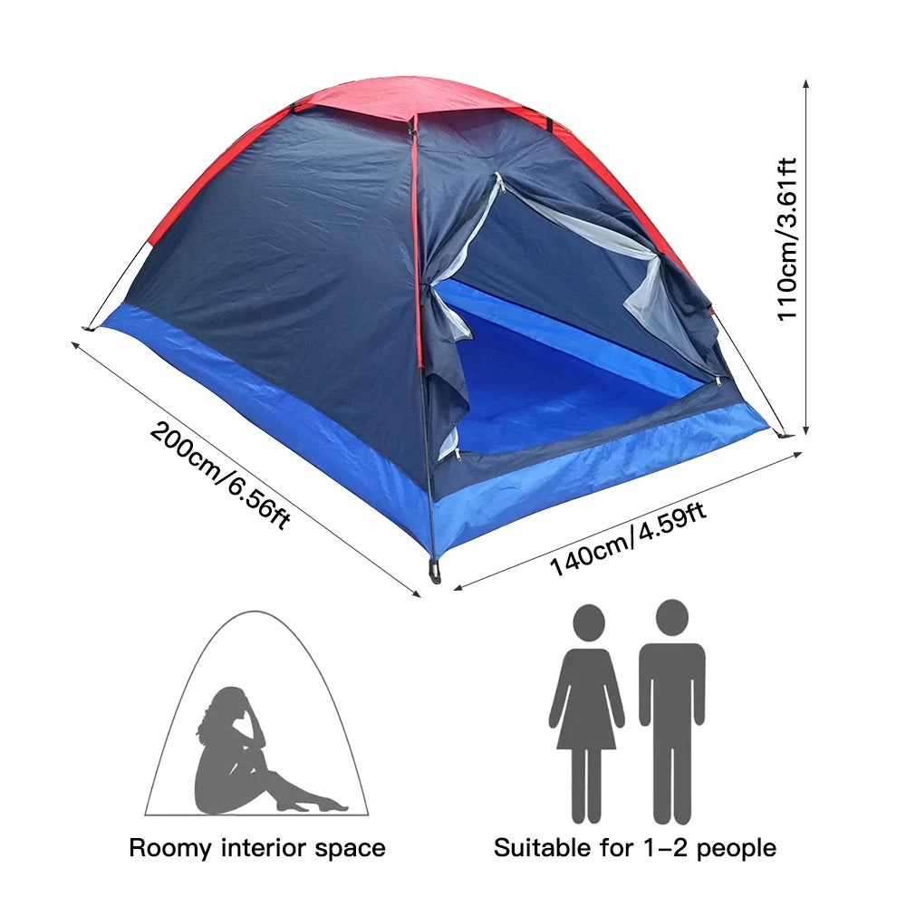2 People Outdoor Travel Camping Single Layer Tent with Bag for Outdoor Camping Traveling for Summer Spring Autumn 3 Seasons