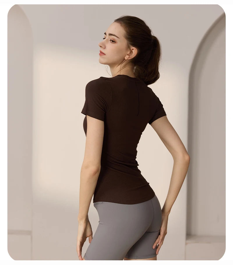 Women’s Slim-Fit Yoga T-Shirt - Short Sleeve Seamless Top for Pilates & Gym