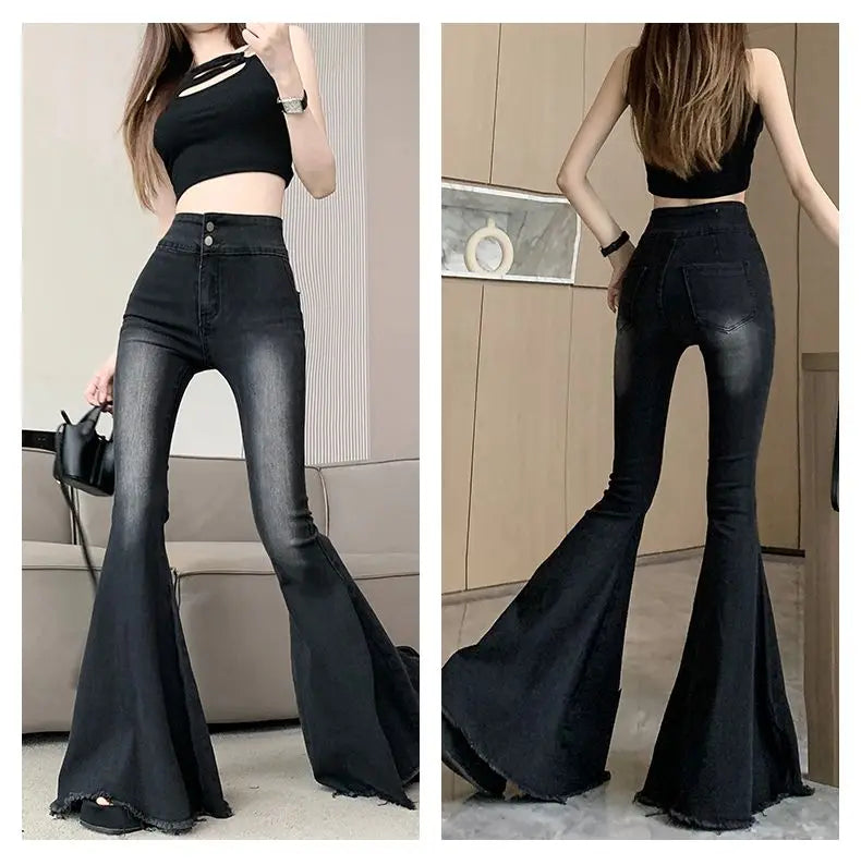 Jeans Women Autumn Chic Daily Flare Trousers Gradient Color High Street Full Length Fashion All-match Temperament Simple Shinny - trendingshoping.com