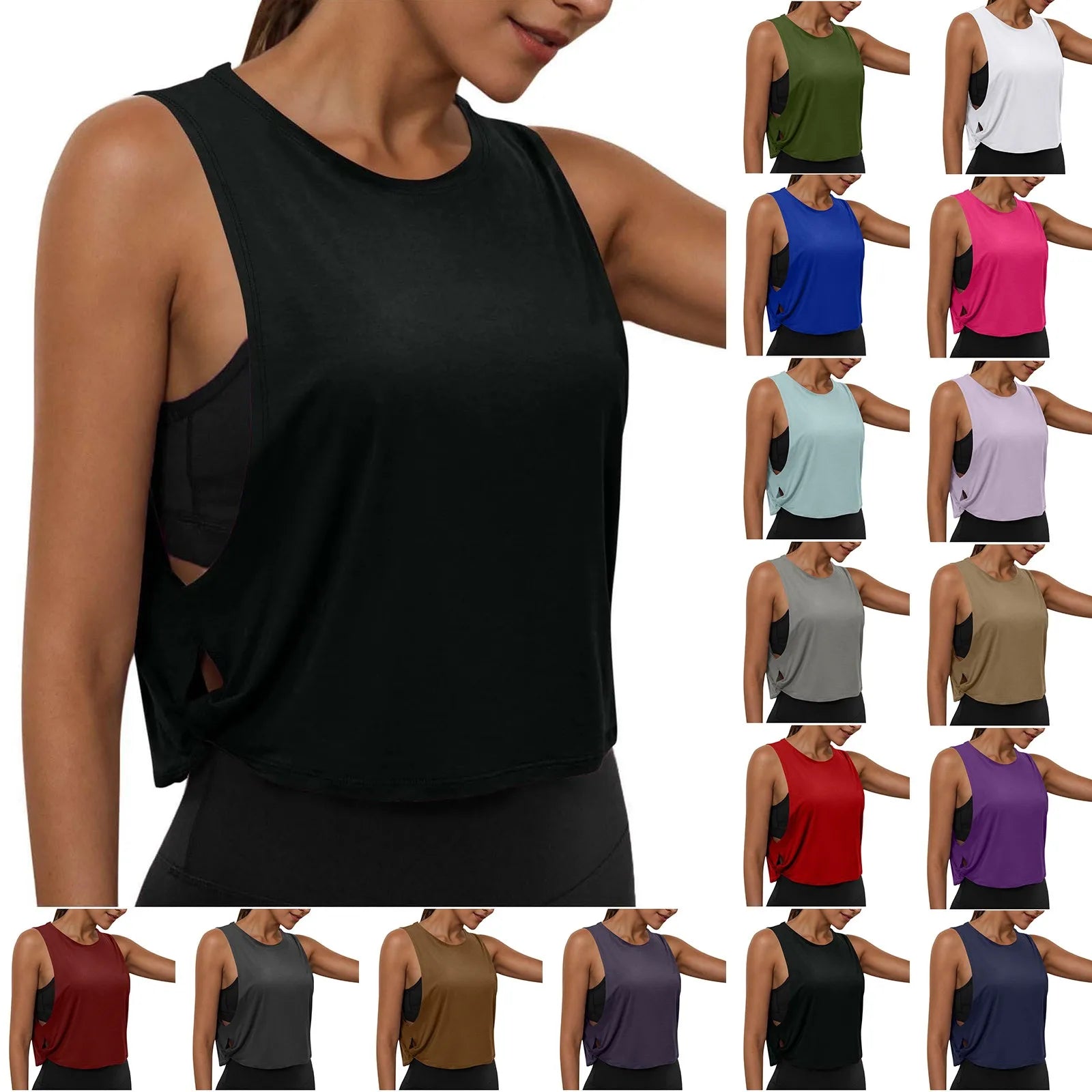 Women’s Sleeveless Yoga Top Breathable Workout Tank Crop Top Athletic Running Vest