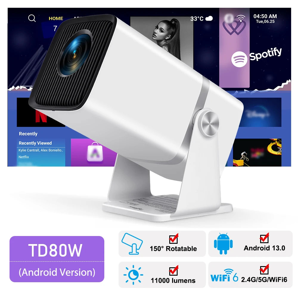 ThundeaL TD80W 4K Full HD Projector – Android Smart WiFi Home Theater Video Projector