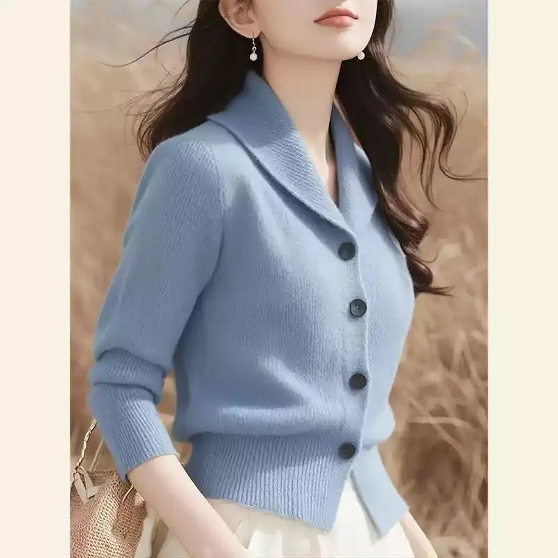 2025 Fashion Minimalist Women's Jacket – Long Sleeve Knitted Autumn & Winter Cardigan, Loose Fitting Sweater Blazer