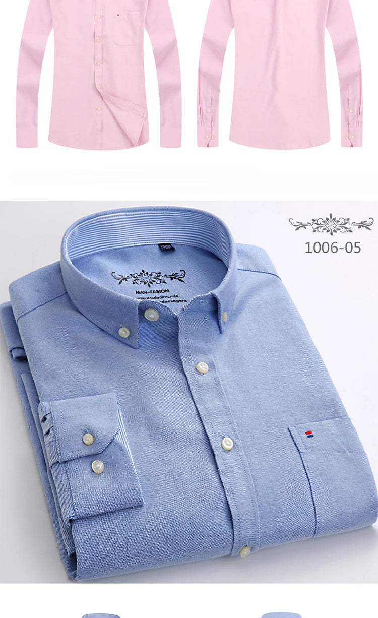 Men's Slim Fit Long Sleeve Shirt – Formal Plain Cotton Shirt with Single Pocket, Soft Plaid Office & Designer Tops"