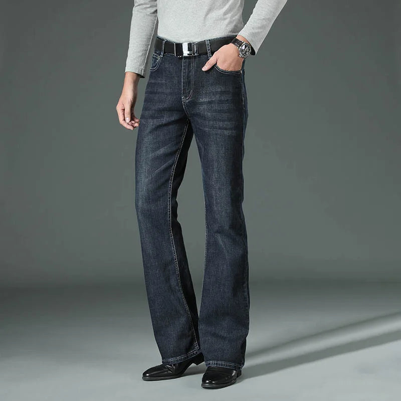 Jeans Men Mens Flared Boot Cut Leg Designer Classic Denim High Waist Stretch Loose Blue Jeans